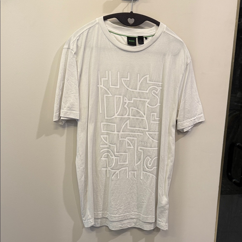 Boss White Abstract Graphic Tee